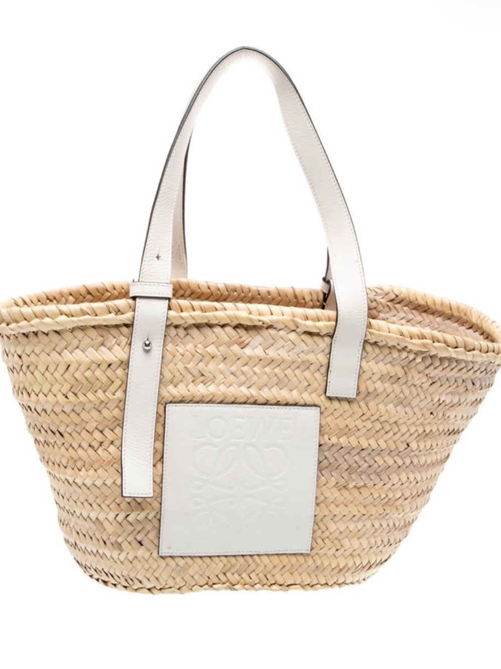 Large Loewe Natural Straw Tote with White Leather Trim